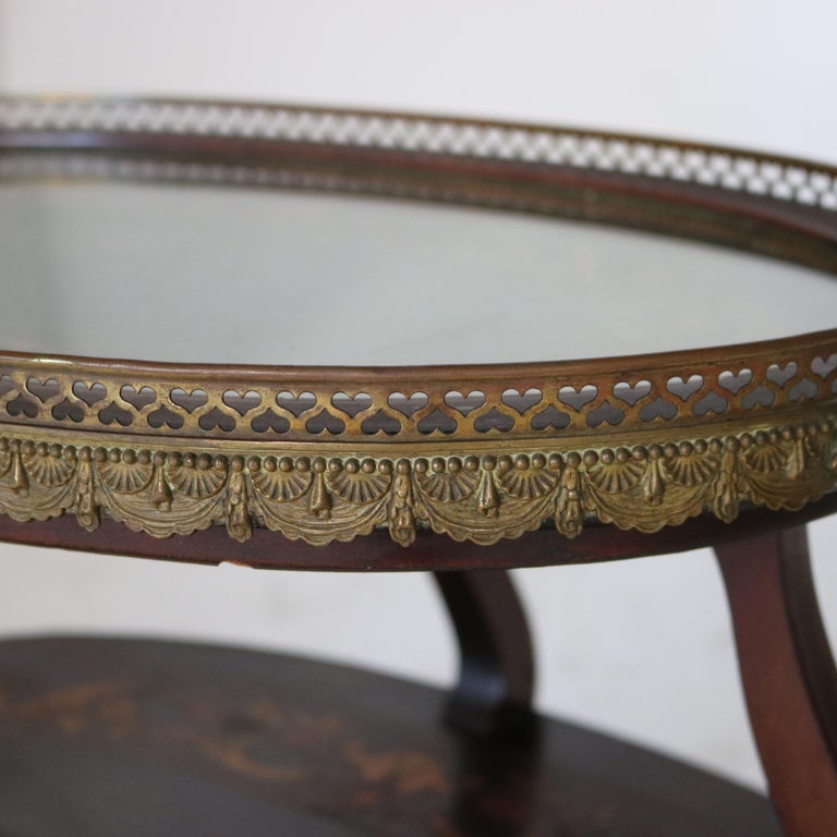 Antique Mahogany Tiered Tea Table with Satinwood Floral Marquetry C1920