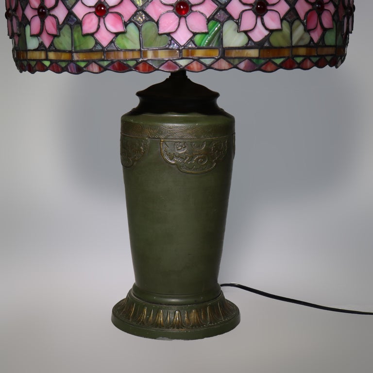 Arts & Crafts Leaded Stained Glass Table Lamp 20thC