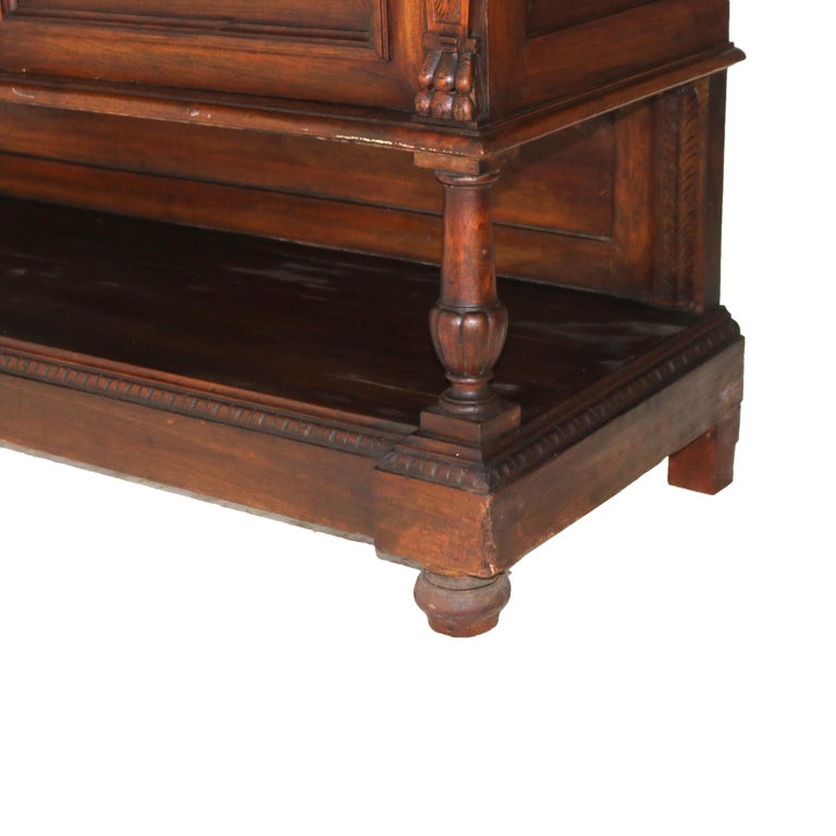 Antique Figural Carved & Gadrooned Edge Walnut Hunt Board Mirrored Server c1890
