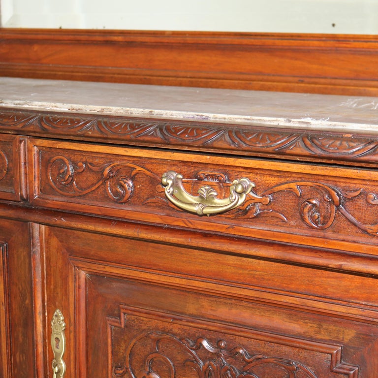 Antique Figural Carved & Gadrooned Edge Walnut Hunt Board Mirrored Server c1890