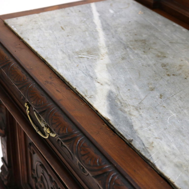 Antique Figural Carved & Gadrooned Edge Walnut Hunt Board Mirrored Server c1890