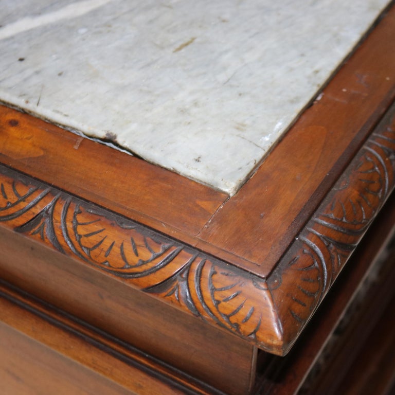 Antique Figural Carved & Gadrooned Edge Walnut Hunt Board Mirrored Server c1890