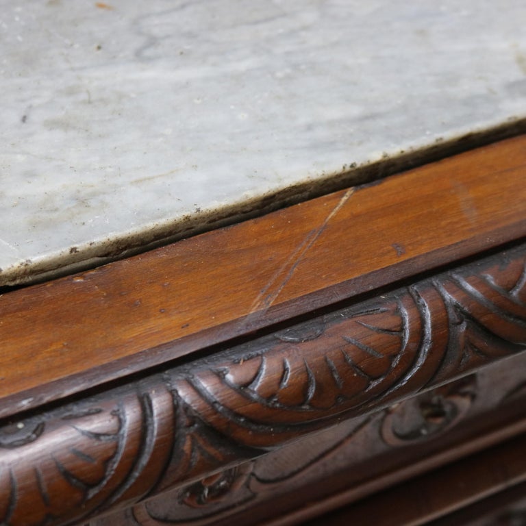 Antique Figural Carved & Gadrooned Edge Walnut Hunt Board Mirrored Server c1890