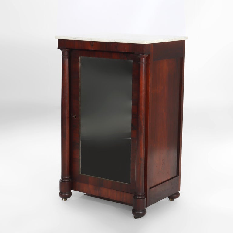 Quervelle School American Empire Classical Rosewood Marble Top Music Cabinet