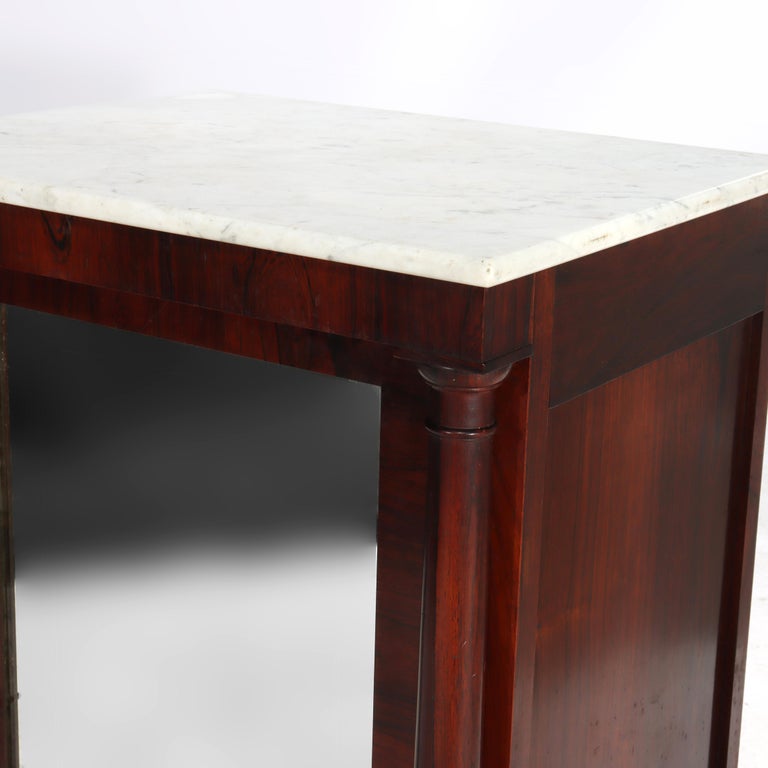 Quervelle School American Empire Classical Rosewood Marble Top Music Cabinet