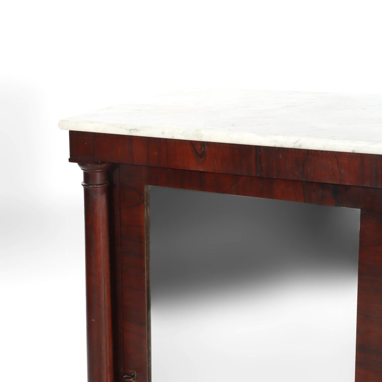 Quervelle School American Empire Classical Rosewood Marble Top Music Cabinet