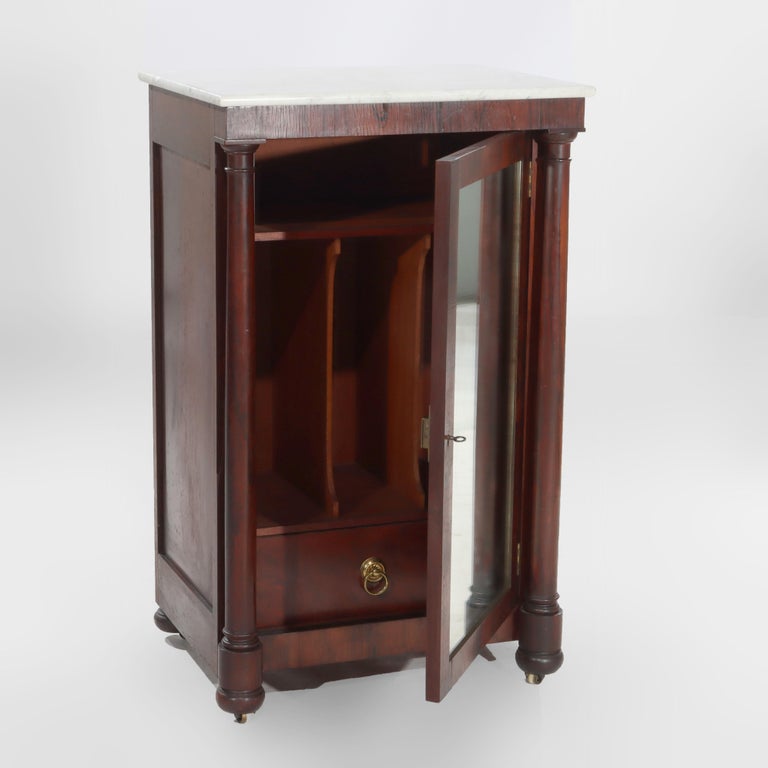 Quervelle School American Empire Classical Rosewood Marble Top Music Cabinet