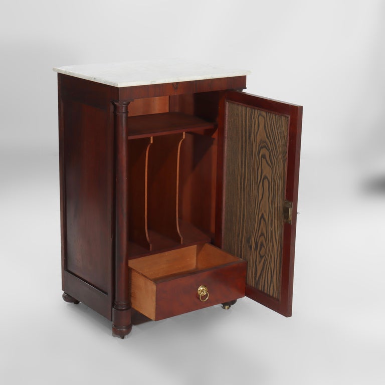 Quervelle School American Empire Classical Rosewood Marble Top Music Cabinet