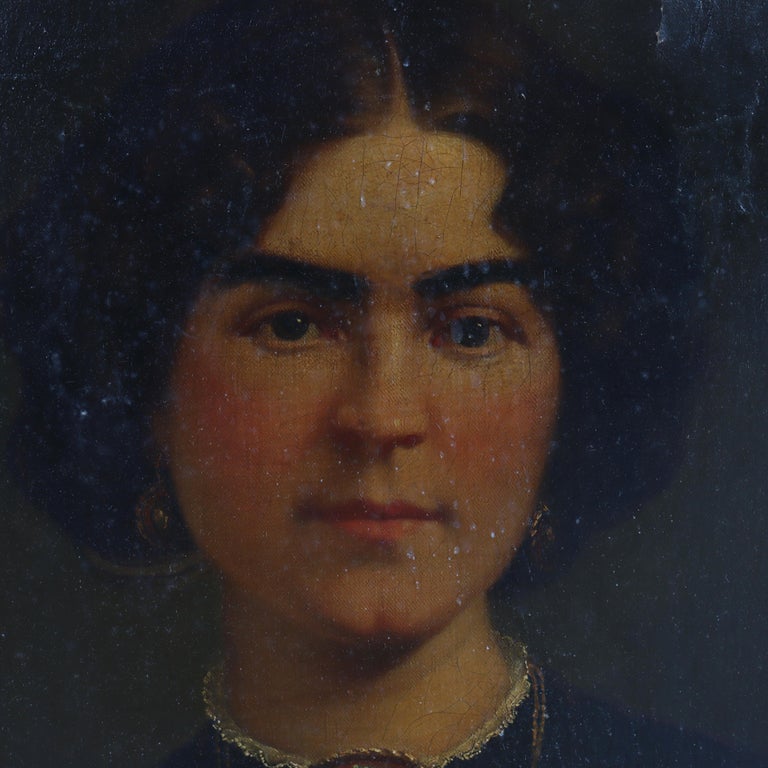 Oversized Oil On Canvas Portrait Of A Spanish Woman, 1st Finish Giltwood, c1880