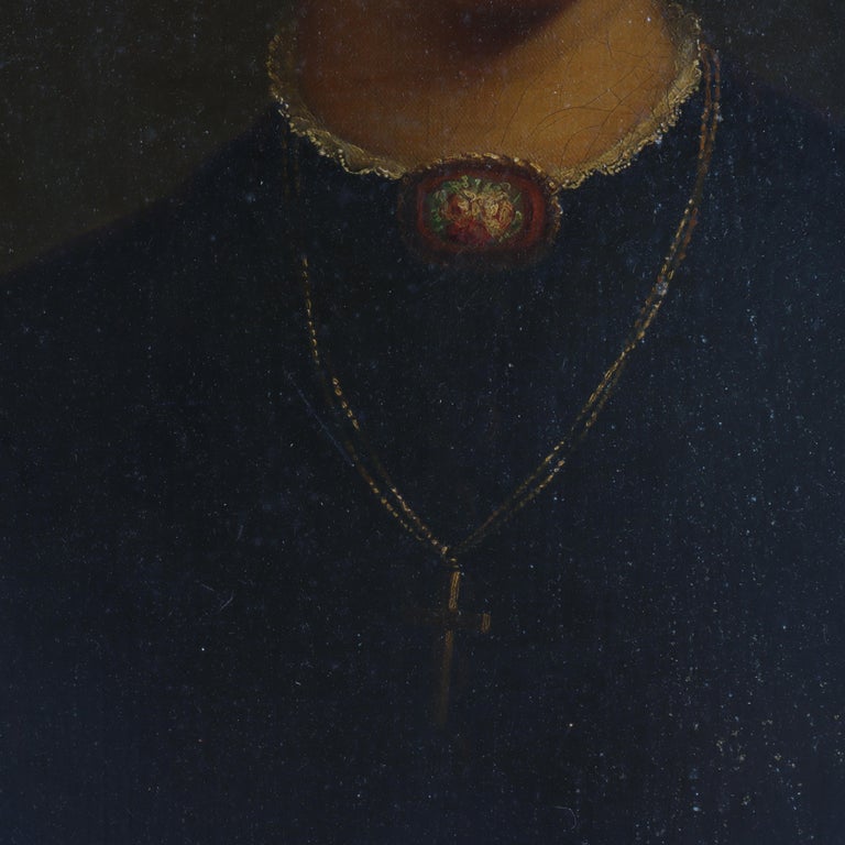 Oversized Oil On Canvas Portrait Of A Spanish Woman, 1st Finish Giltwood, c1880