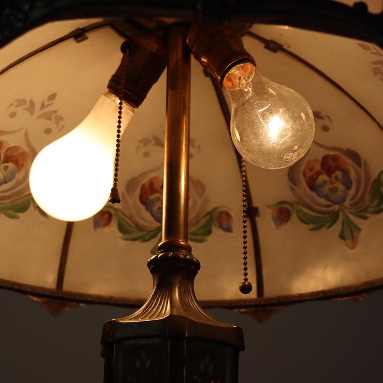 Antique Bradley & Hubbard School Arts & Crafts Reverse Painted Table Lamp C1920