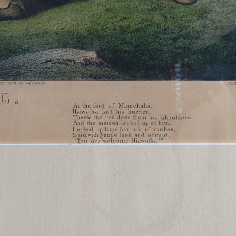 Antique Currier & Ives Hand Tinted Lithograph “Hiawatha’s Wooing” c1860