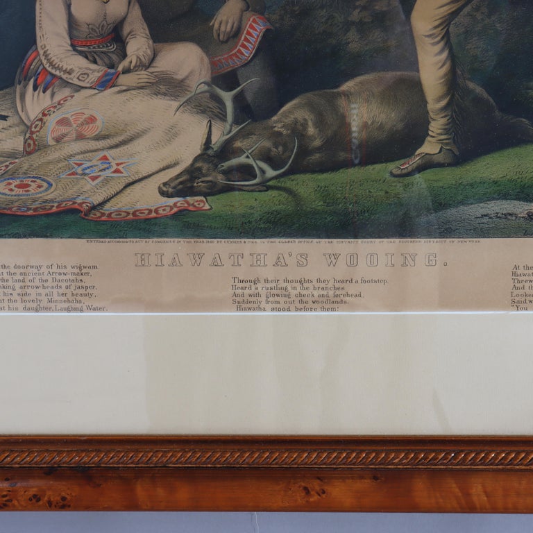 Antique Currier & Ives Hand Tinted Lithograph “Hiawatha’s Wooing” c1860