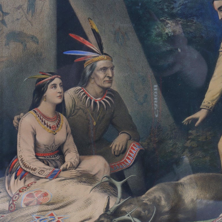 Antique Currier & Ives Hand Tinted Lithograph “Hiawatha’s Wooing” c1860