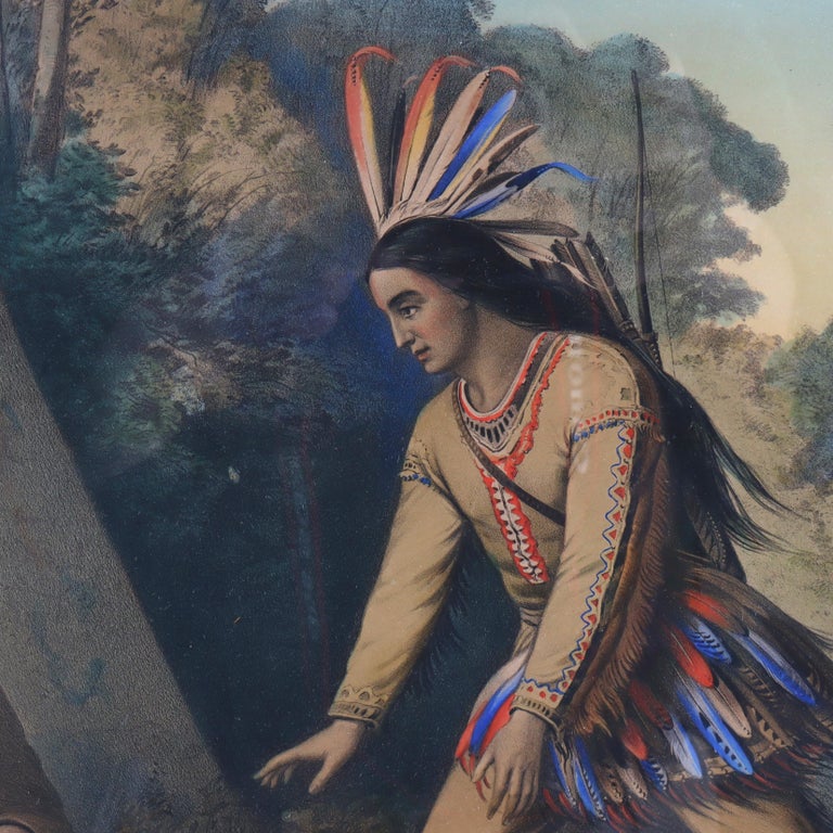 Antique Currier & Ives Hand Tinted Lithograph “Hiawatha’s Wooing” c1860