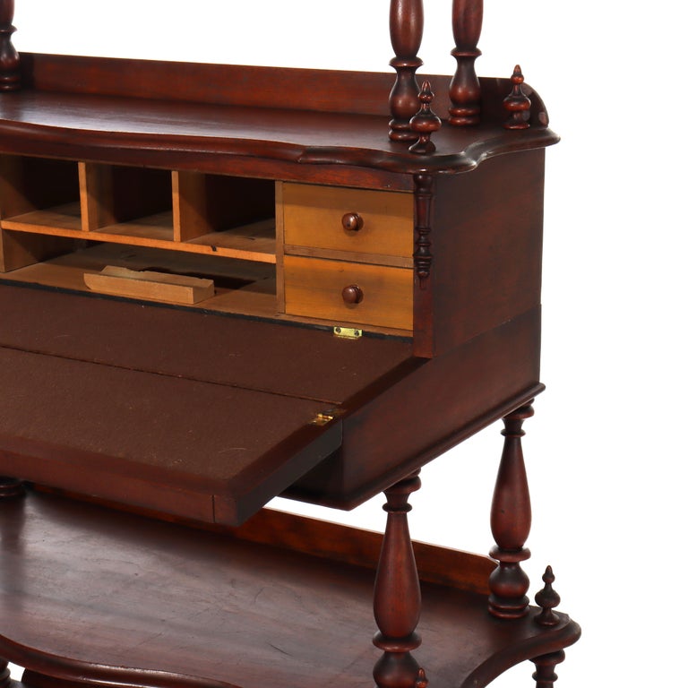 Victorian Rococo Revival Walnut Drop Front Etagere C1890