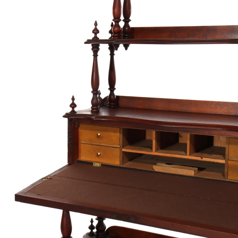 Victorian Rococo Revival Walnut Drop Front Etagere C1890