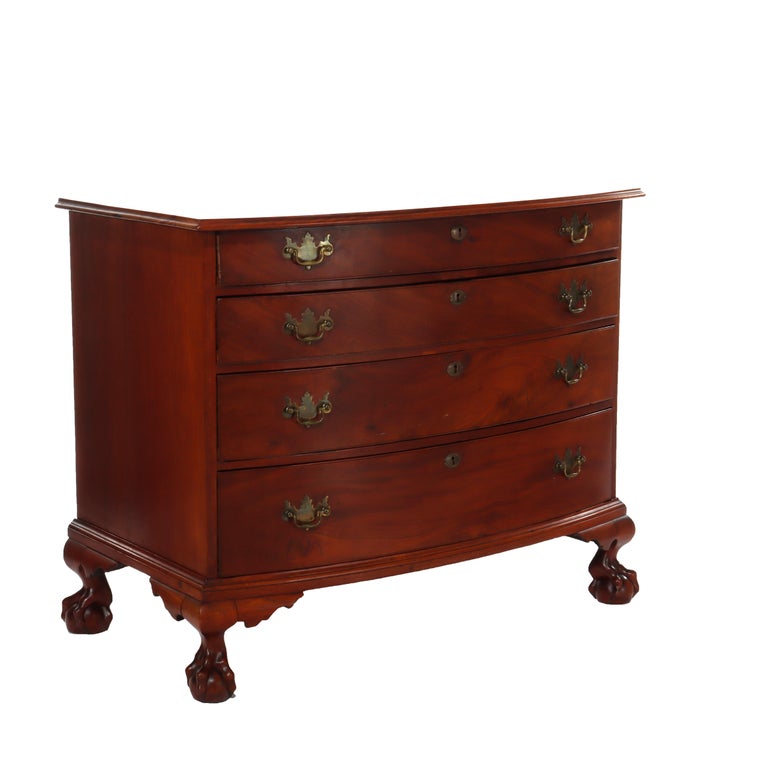 Antique Boston Chippendale Mahogany 4-Graduated Drawer Bow Front Chest c1800