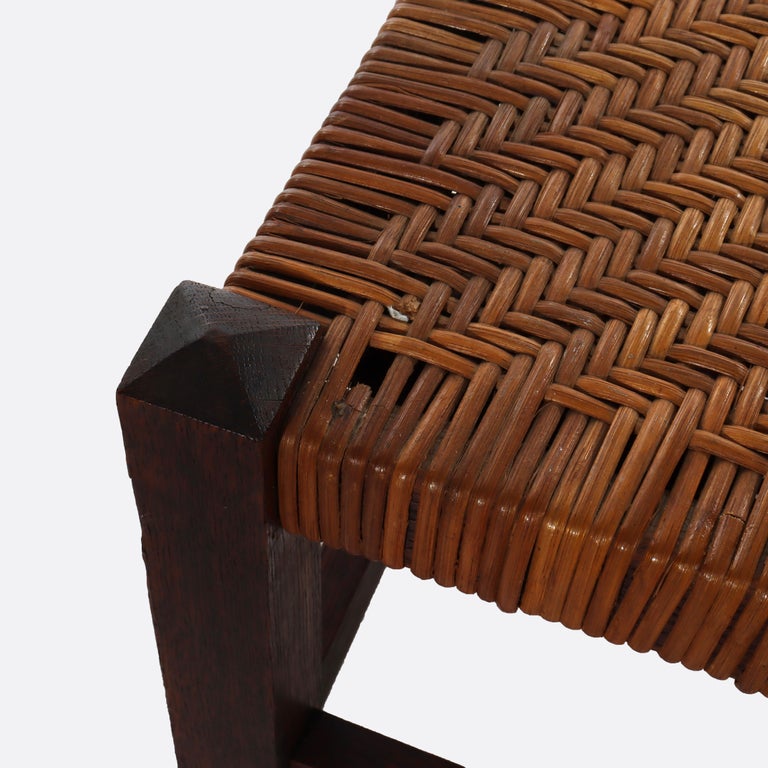 Antique Stickley Arts & Crafts Mission Oak Splint Weave Footstool c1920