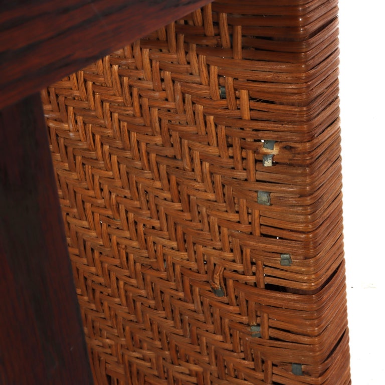 Antique Stickley Arts & Crafts Mission Oak Splint Weave Footstool c1920
