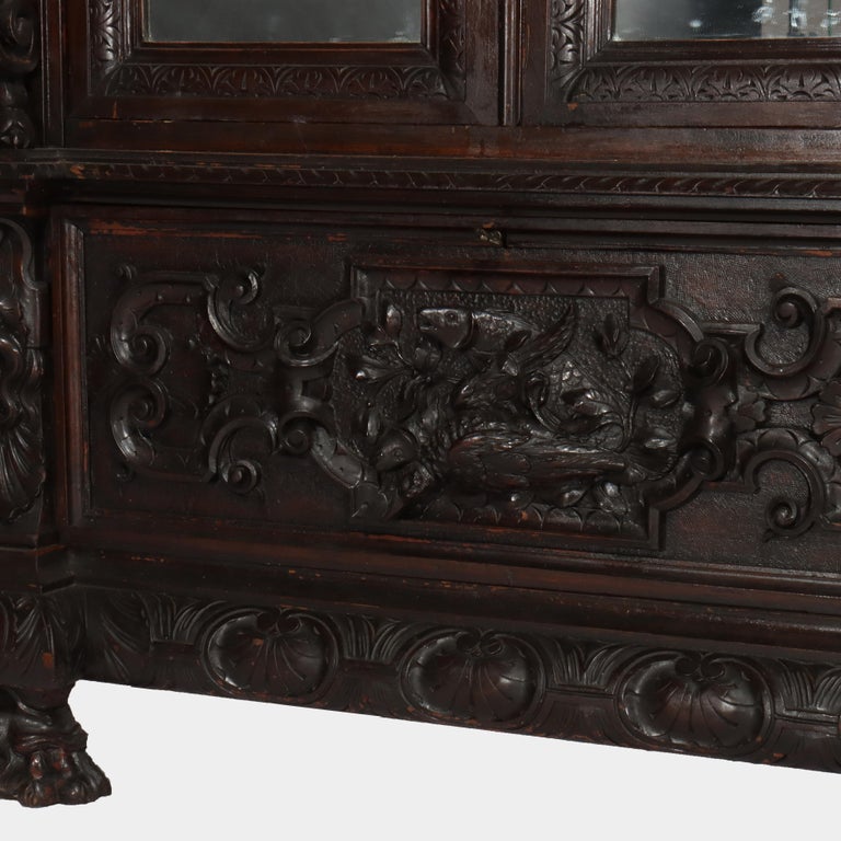 Antique Italian Baroque Heavily Figural Carved Walnut Armoire C1890