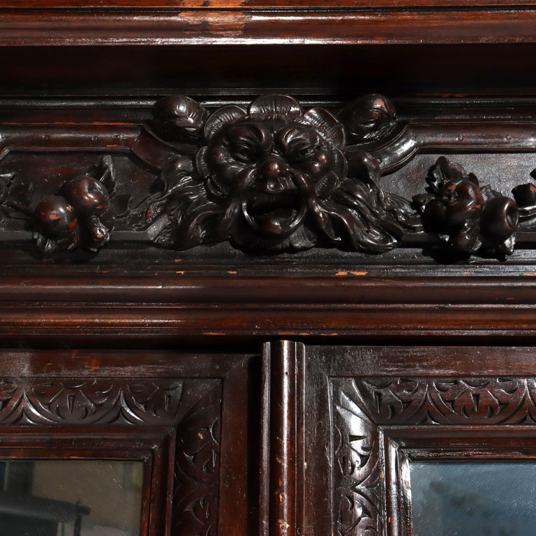 Antique Italian Baroque Heavily Figural Carved Walnut Armoire C1890