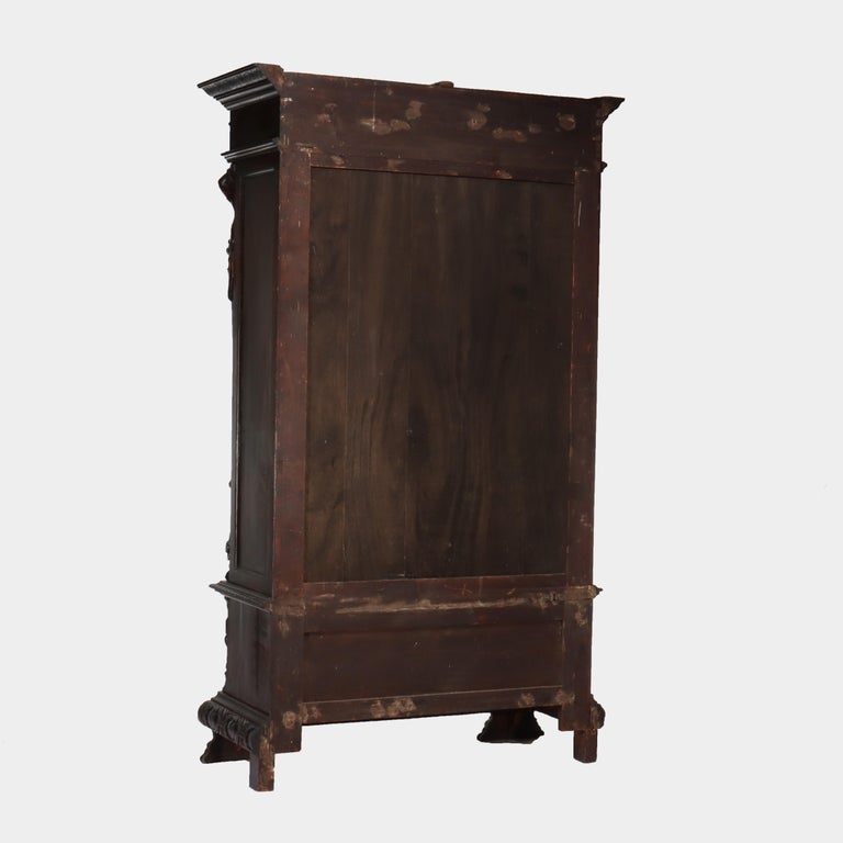 Antique Italian Baroque Heavily Figural Carved Walnut Armoire C1890