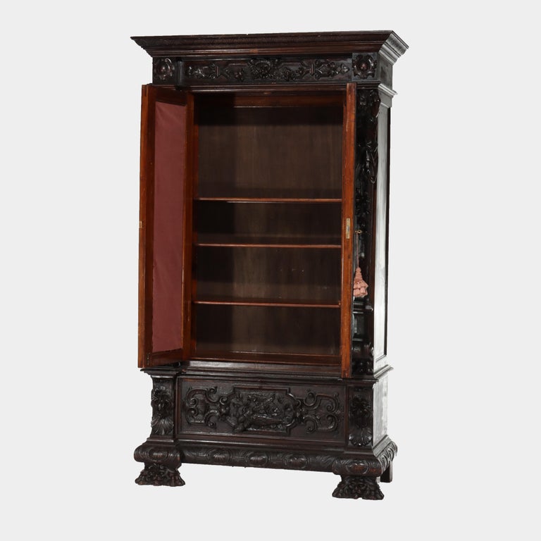 Antique Italian Baroque Heavily Figural Carved Walnut Armoire C1890