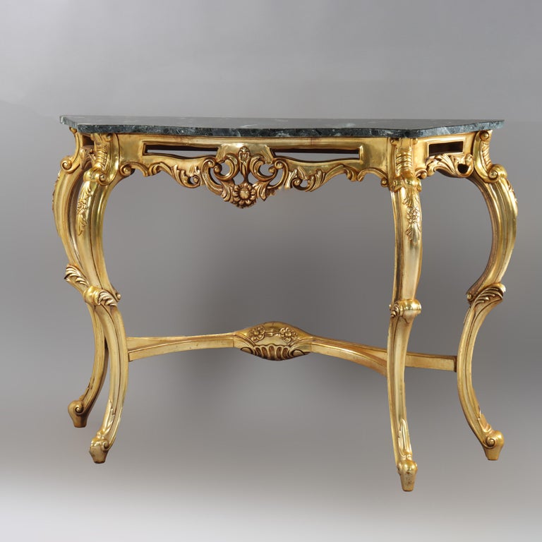 Vintage French Louis XIV Style Carved Gilt Wood Marble Top Console Table 20thC