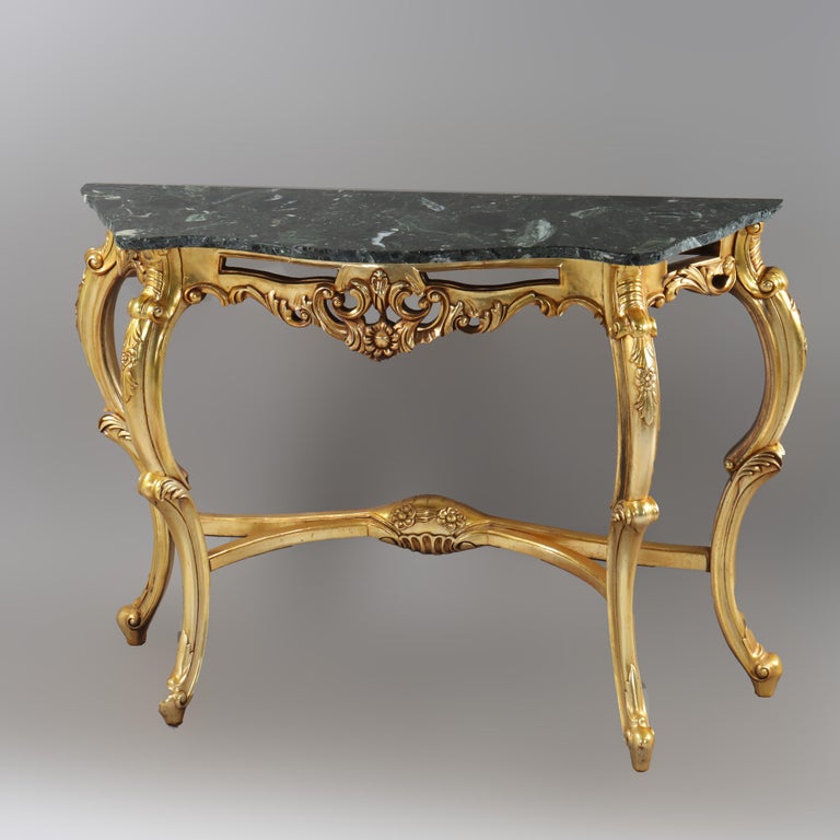 Vintage French Louis XIV Style Carved Gilt Wood Marble Top Console Table 20thC
