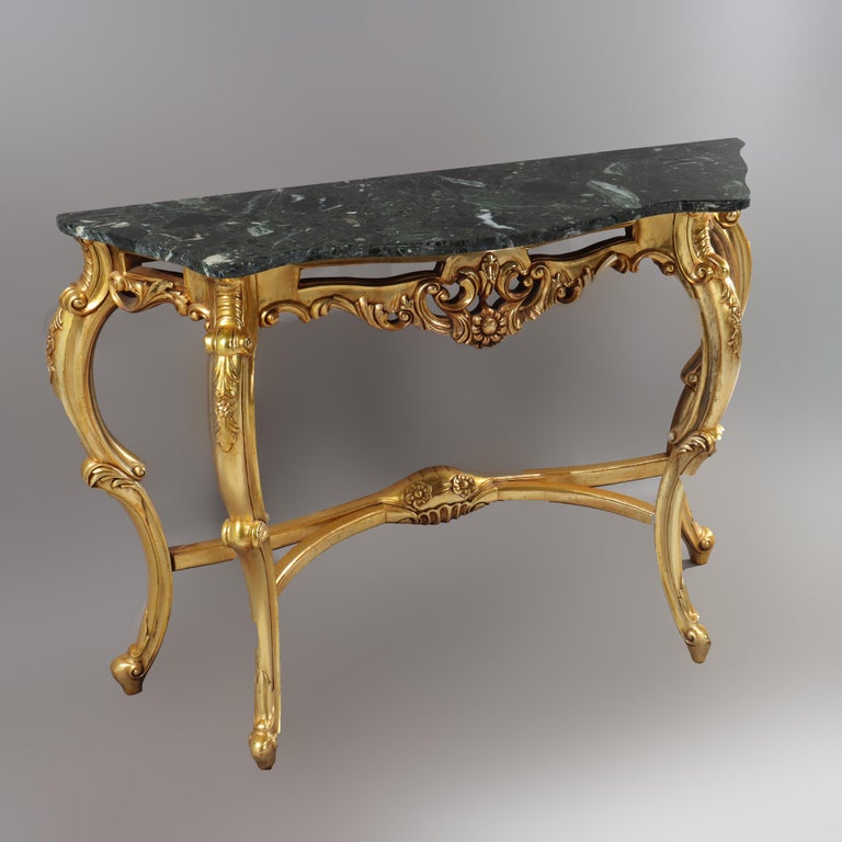 Vintage French Louis XIV Style Carved Gilt Wood Marble Top Console Table 20thC