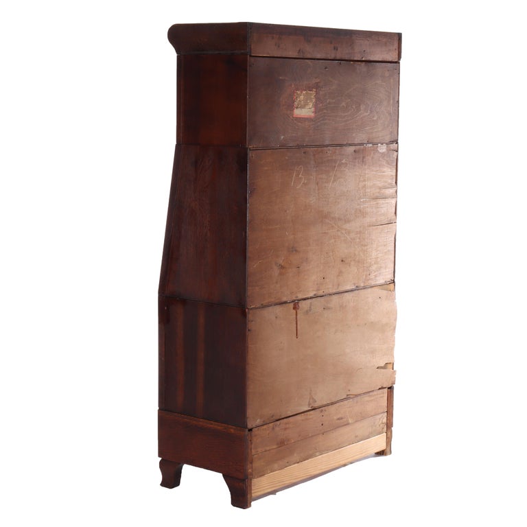 Antique Globe Wernicke School 3 Stack Drop Front Barrister Bookcase c1920