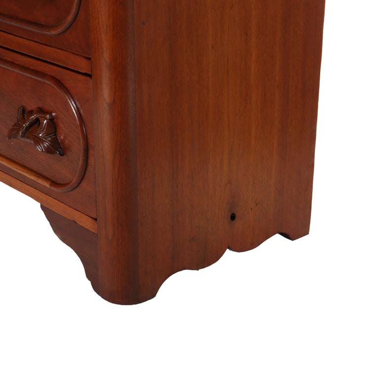 Antique Renaissance Revival Walnut 3-Drawer Marble Top Chest c1890