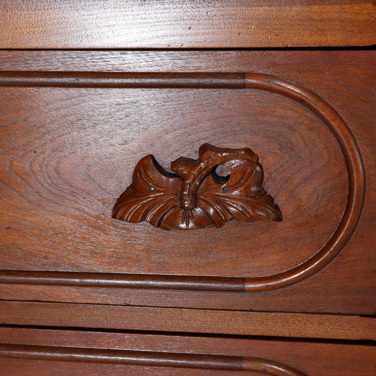 Antique Renaissance Revival Walnut 3-Drawer Marble Top Chest c1890