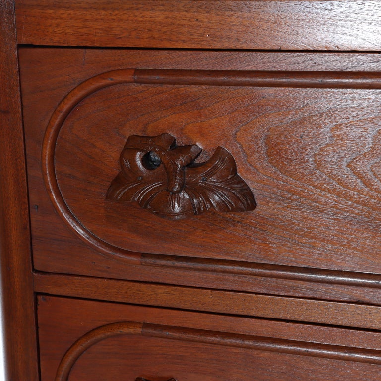 Antique Renaissance Revival Walnut 3-Drawer Marble Top Chest c1890