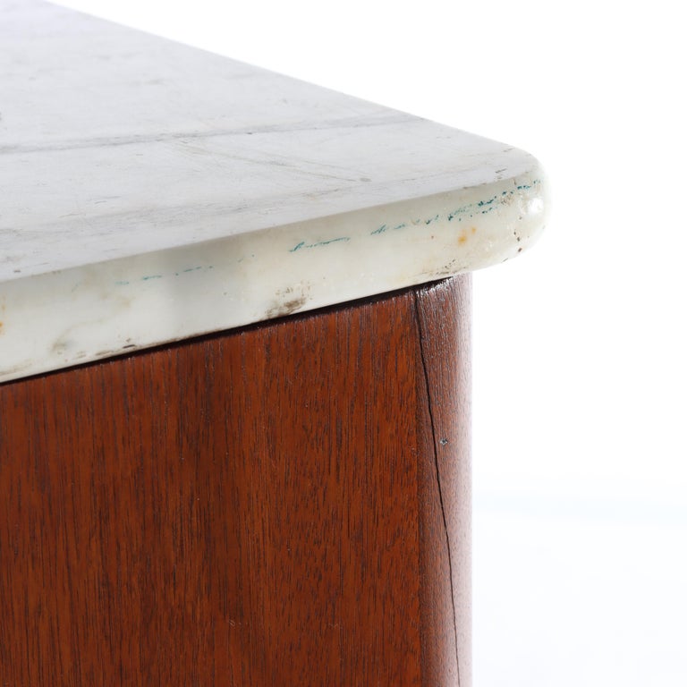 Antique Renaissance Revival Walnut 3-Drawer Marble Top Chest c1890