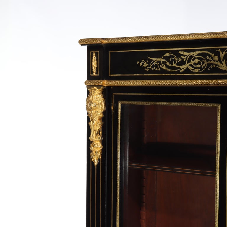 Antique French Louis XVI Style Ebonized & Gilt Bookcase With Ormolu Mounts 20thC