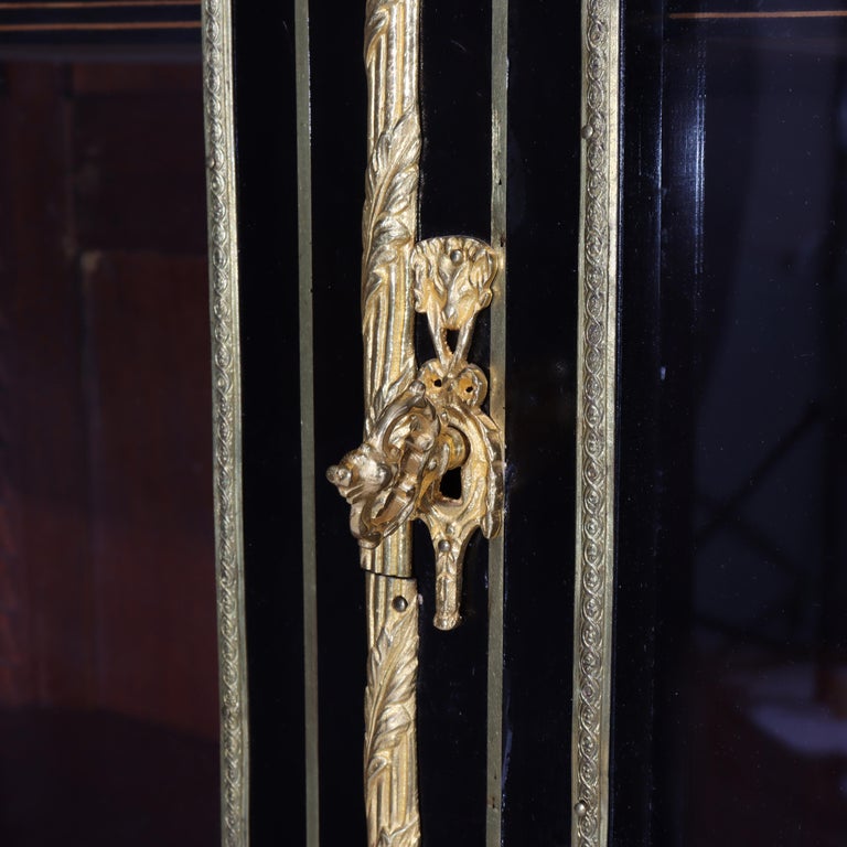 Antique French Louis XVI Style Ebonized & Gilt Bookcase With Ormolu Mounts 20thC