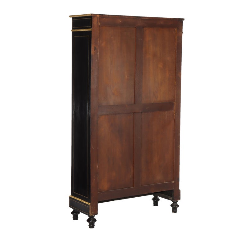 Antique French Louis XVI Style Ebonized & Gilt Bookcase With Ormolu Mounts 20thC