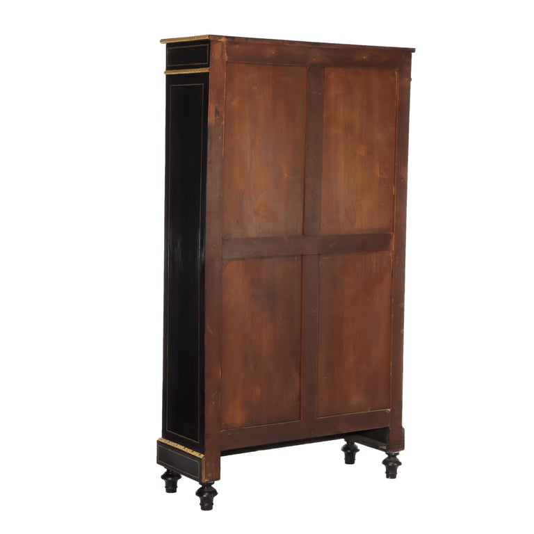 Antique French Louis XVI Style Ebonized & Gilt Bookcase With Ormolu Mounts 20thC