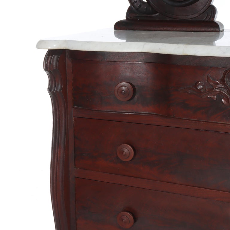 Antique Belter School Rococo Revival Carved Flame Mahogany Mirrored Dresser
