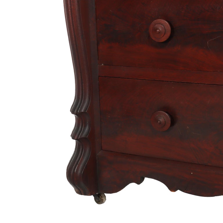 Antique Belter School Rococo Revival Carved Flame Mahogany Mirrored Dresser