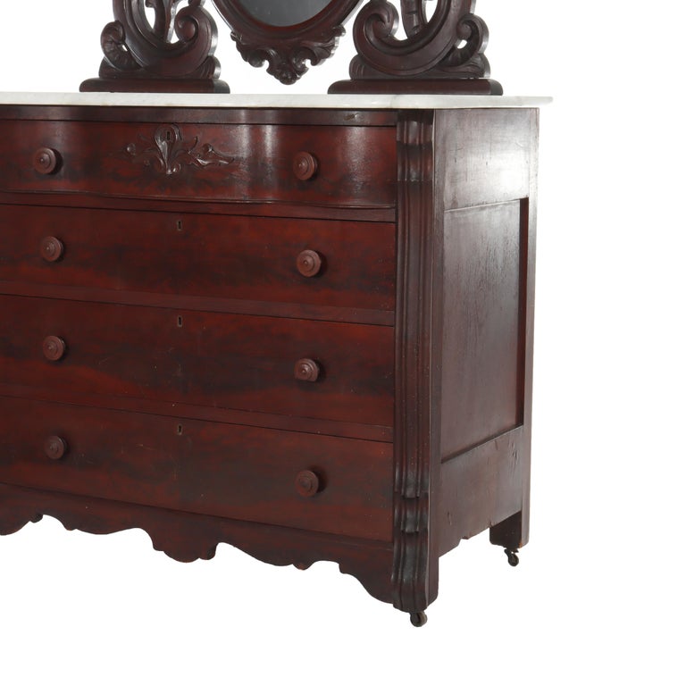 Antique Belter School Rococo Revival Carved Flame Mahogany Mirrored Dresser