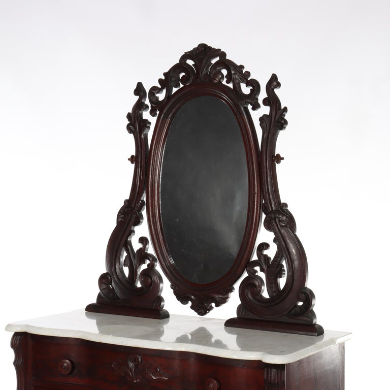 Antique Belter School Rococo Revival Carved Flame Mahogany Mirrored Dresser