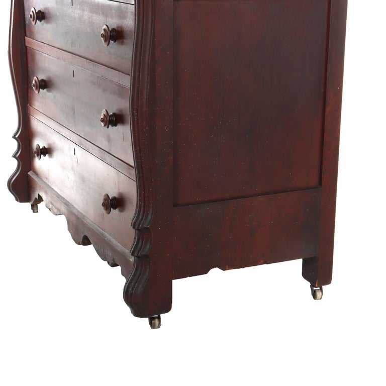 Antique Belter School Rococo Revival Carved Flame Mahogany Mirrored Dresser
