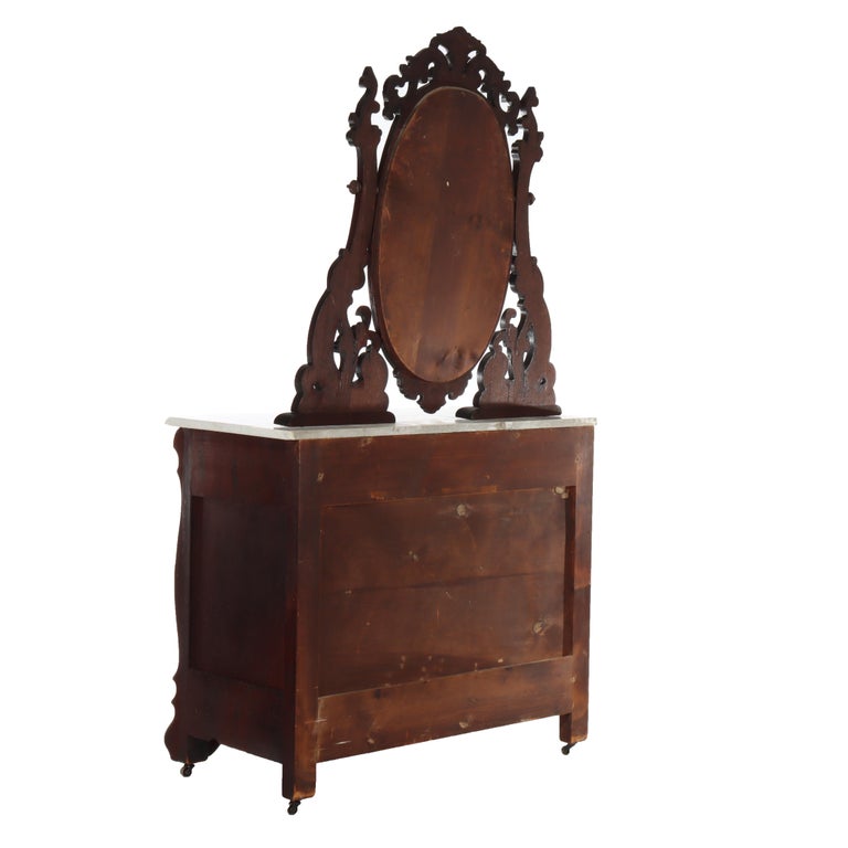 Antique Belter School Rococo Revival Carved Flame Mahogany Mirrored Dresser