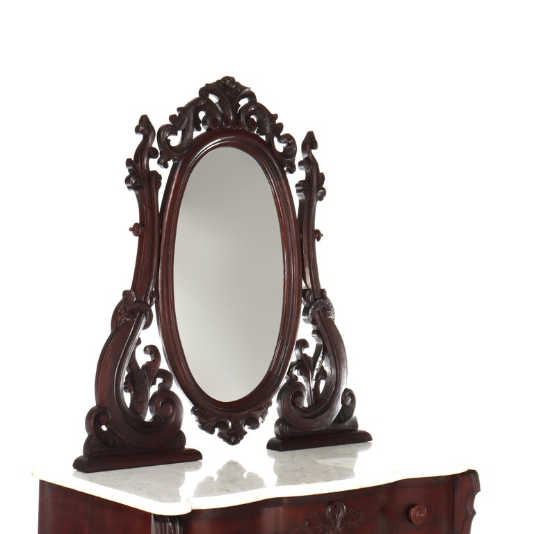 Antique Belter School Rococo Revival Carved Flame Mahogany Mirrored Dresser