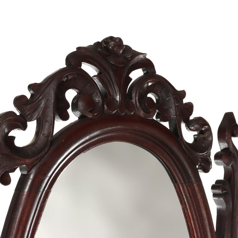 Antique Belter School Rococo Revival Carved Flame Mahogany Mirrored Dresser