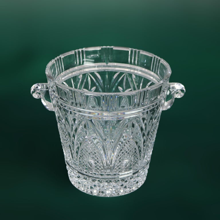 Antique Pressed Glass Double Scroll Handled Ice Bucket C1920