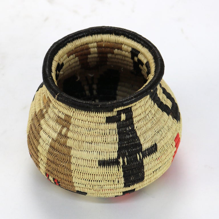 Vintage Native South American Wounaan & Embera Figural Woven Reed Basket 20thC